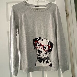 Talbots Gray Sweater with Dalmatian and Red Accents